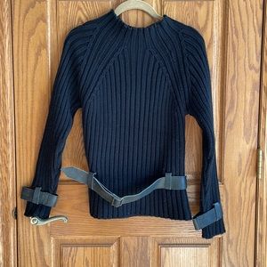 CATERINA LUCCHI Thick knit wool blend , black EU sz44 genuine leather tr…